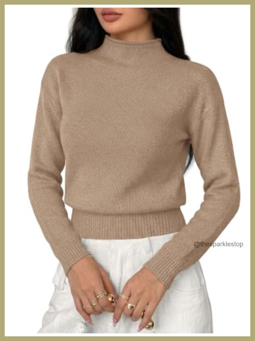 Women's Mock Neck Long Sleeve Fine Knit Pullover Sweater